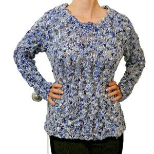 Bulky Sweater Sz 10 Blue White Quality Long Sleeve Top Warm Soft British M&Co